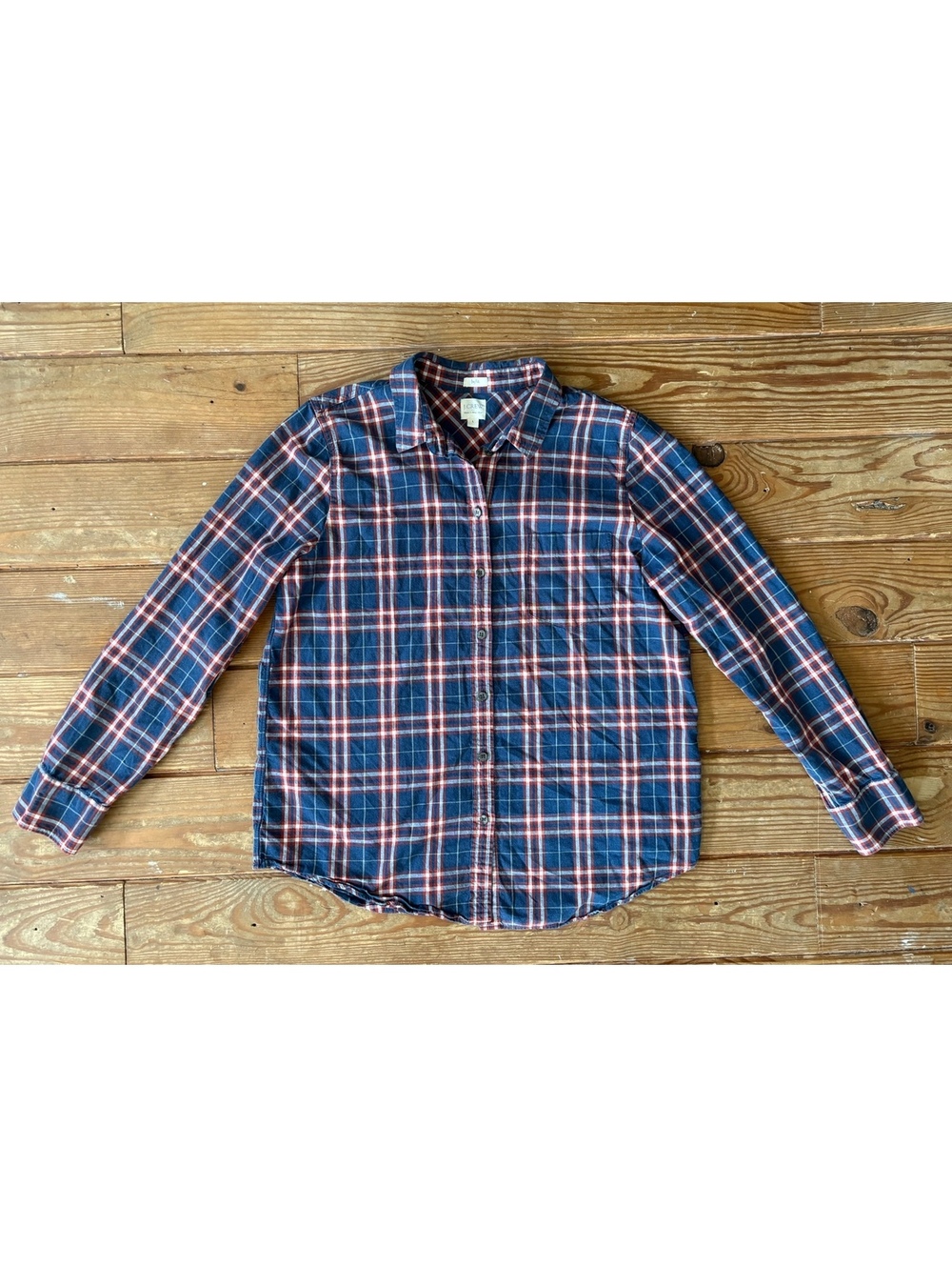 J.Crew Boy Fit Plaid Button Down Shirt Men’s Large Blue Red Cotton